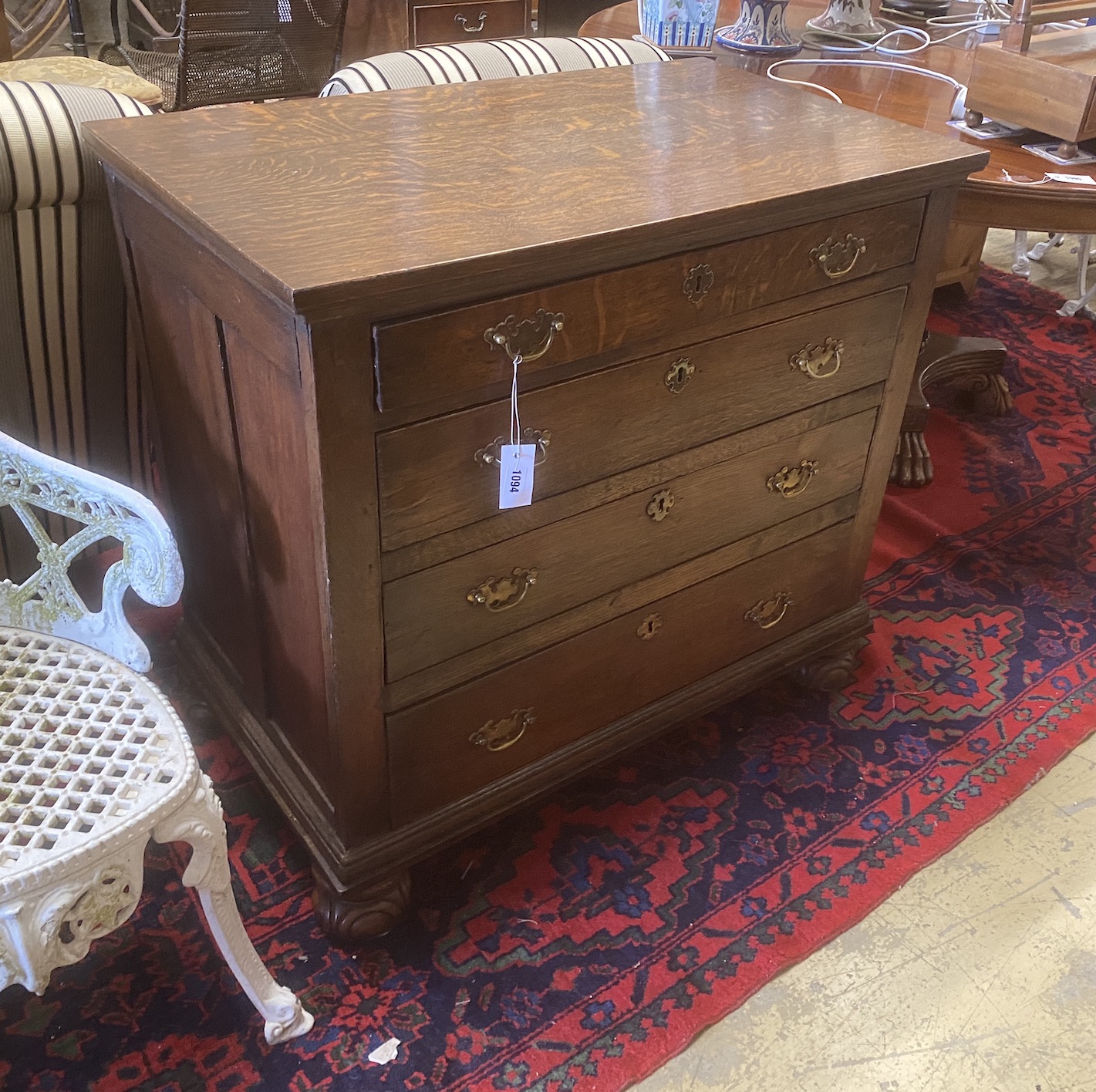 An 18th century and later oak chest of four drawers, width 92cm, depth 54cm, height 88cm